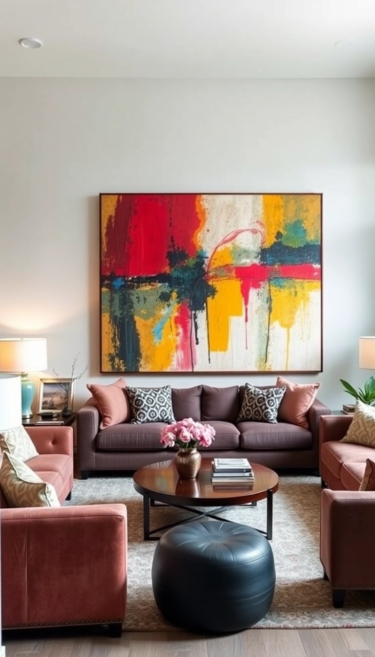20 Cozy Living Room Ideas That'll Make You Want to Snuggle Up Forever! - 12. Bold Artworks