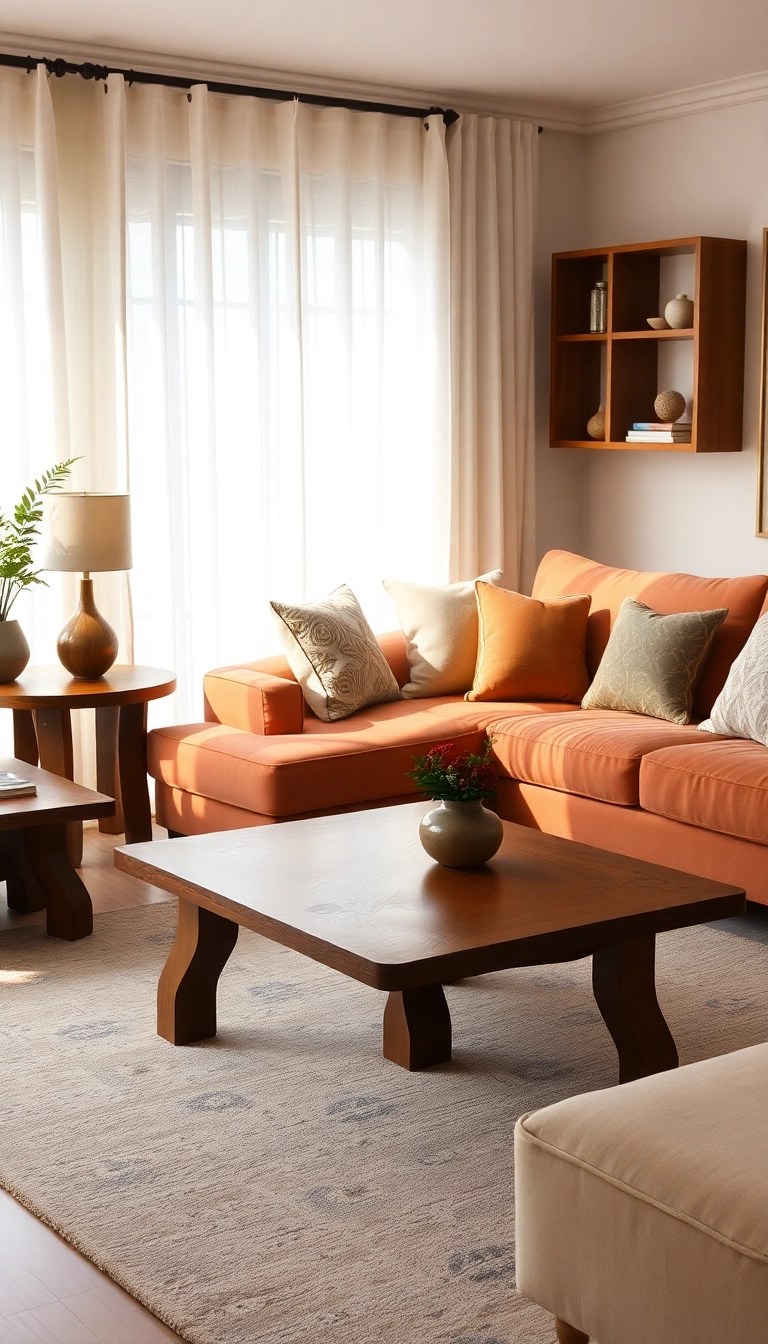 20 Cozy Living Room Ideas That'll Make You Want to Snuggle Up Forever! - 19. Warm Wood Elements