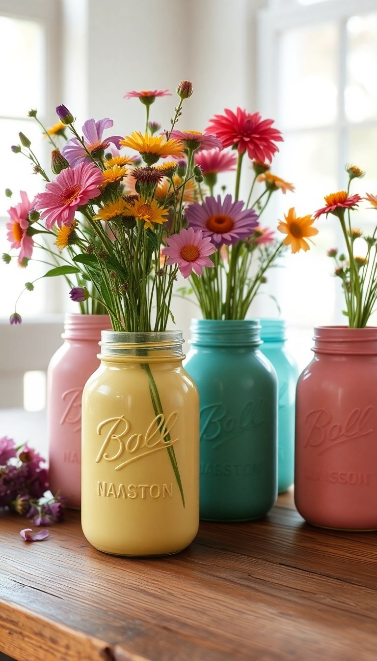25 DIY Home Decor Projects So Easy You’ll Wonder Why You Didn’t Start Sooner! - 1. Painted Mason Jar Vases