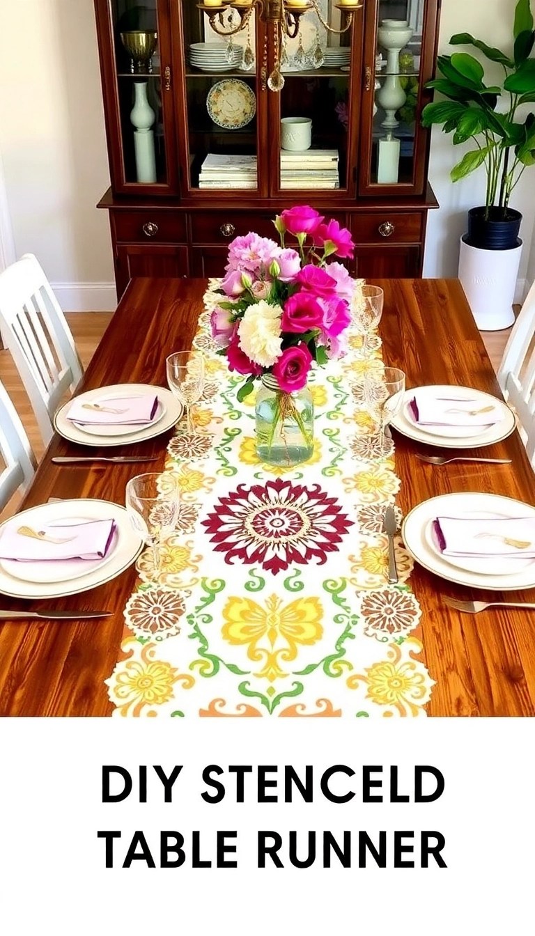 25 DIY Home Decor Projects So Easy You’ll Wonder Why You Didn’t Start Sooner! - 24. DIY Stenciled Table Runner